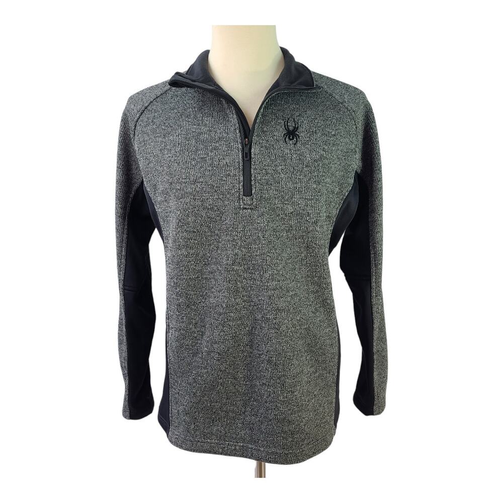 Spyder Black Gray Men's Outbound Stryke Fleece Core Sweater 1/4 Zip XL